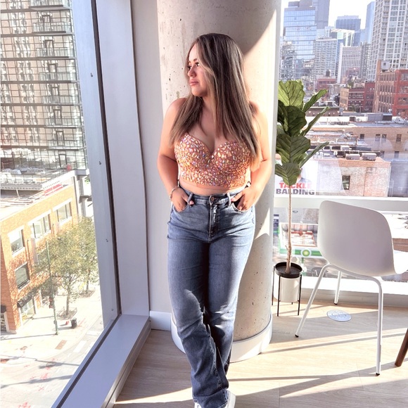 Rose Gold Rhinestone Corset Crop Top - Picture 7 of 8